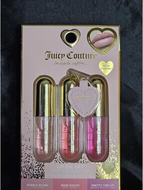 Juicy Couture Lip Oil Set 3 Piece + Charm - Y2K Gloss Coquette Kawaii Gift NIB